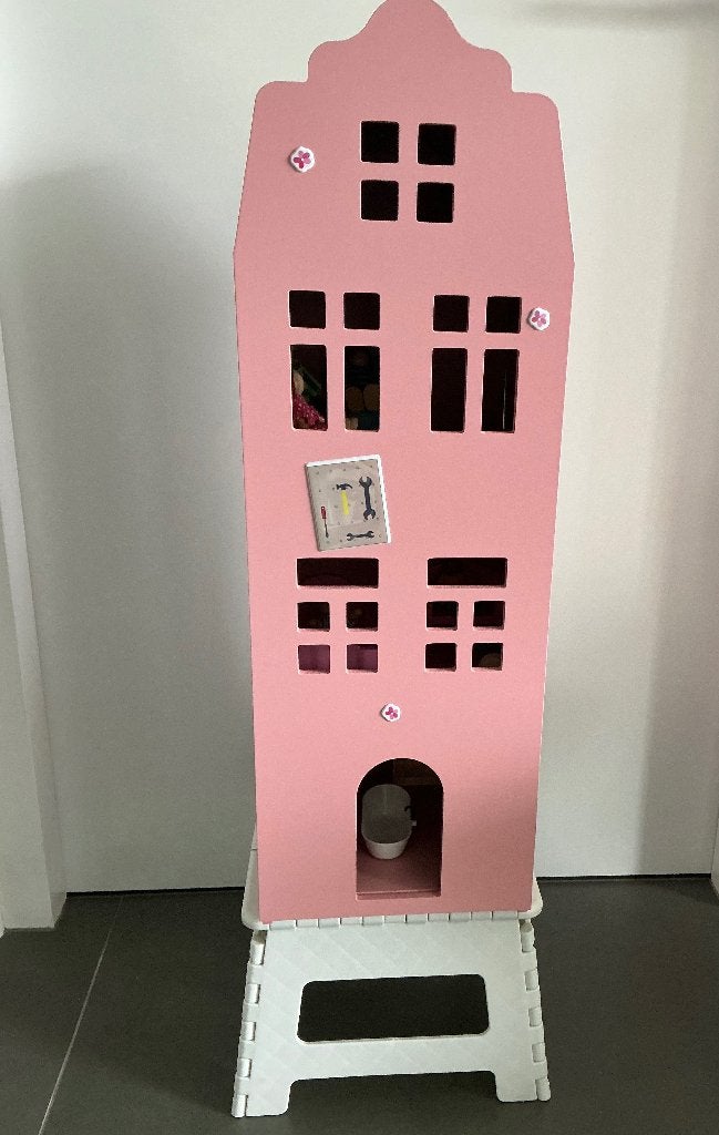 houten poppenhuis Roze , hoog 75cm, Ophalen of Verzenden, Zo goed als nieuw, Poppenhuis