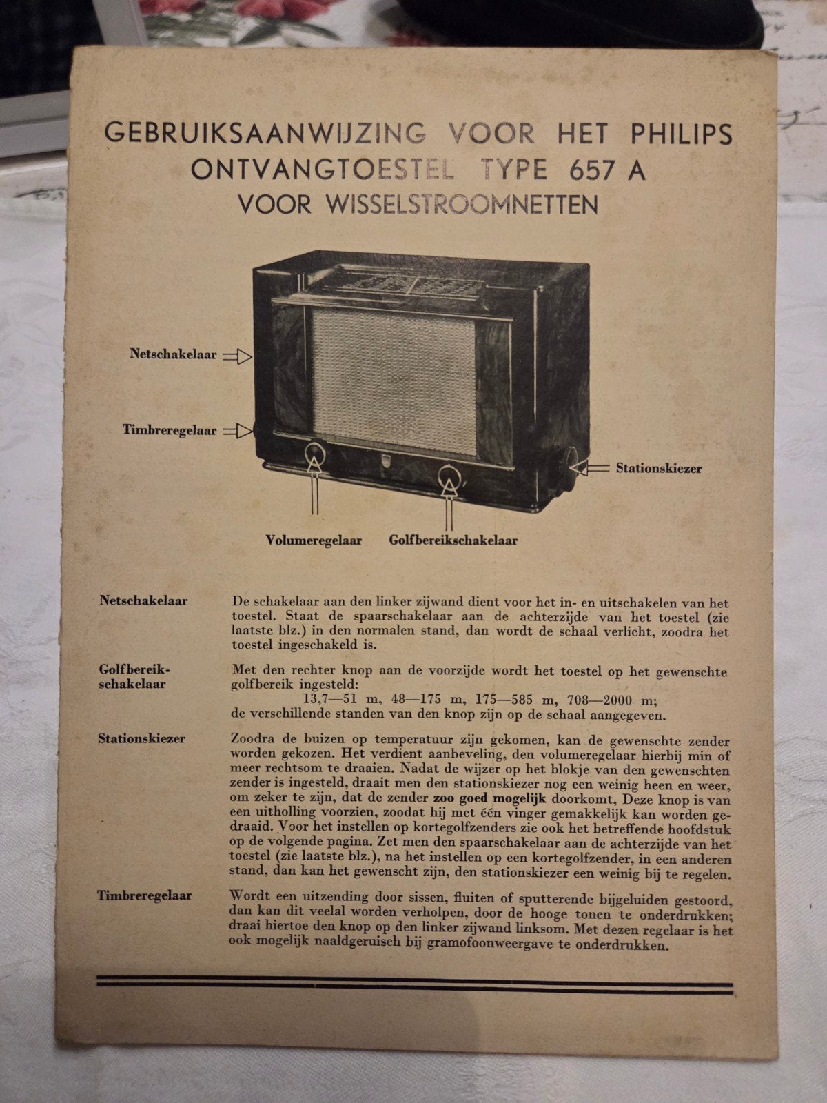 Philips Ontvangtoestel Type 657 A Gebruiksaanwijzing, Boeken, Ophalen of Verzenden, Gelezen, Overige onderwerpen, Philips
