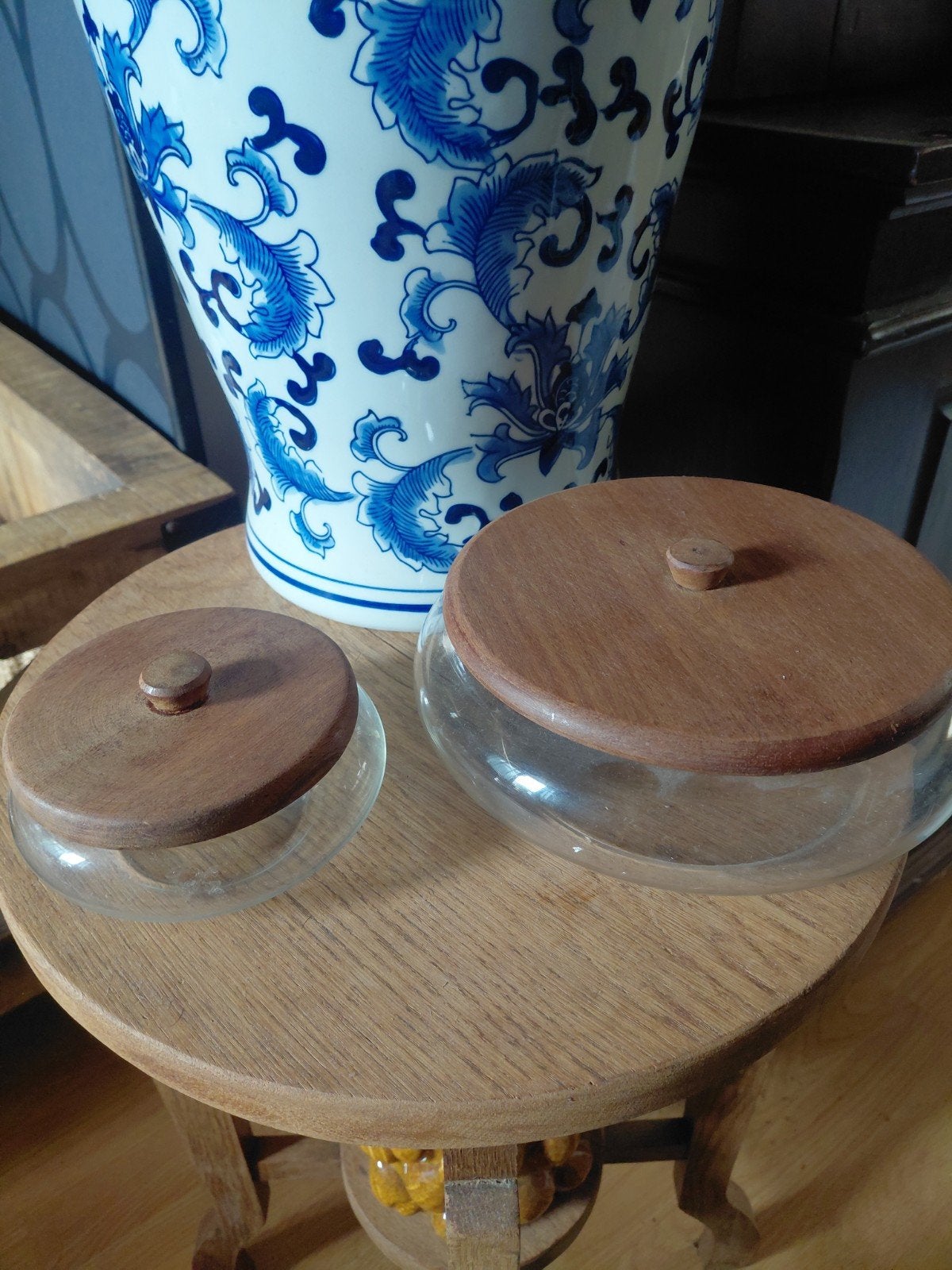 Vintage koektrommel en snoeptrommel houten deksel, Ophalen