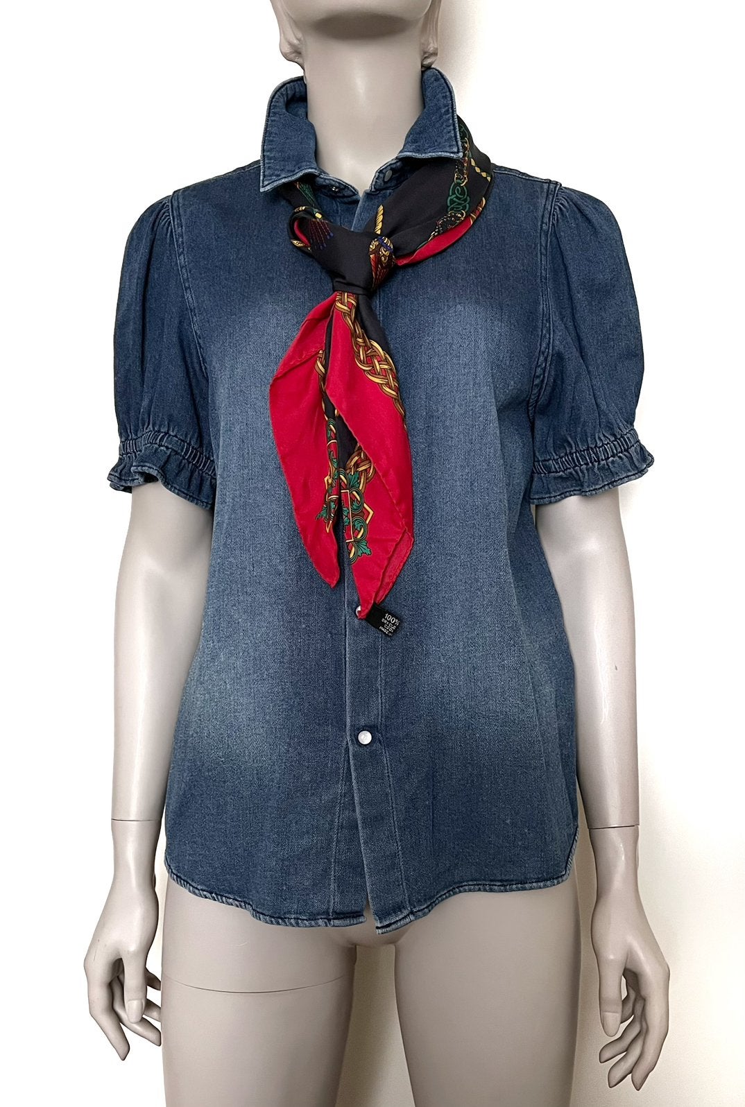 Ba&sh denim look blouse – katoen korte mouw maat S (EU 36), Verzenden, Zo goed als nieuw, Maat 36 (S), Blauw