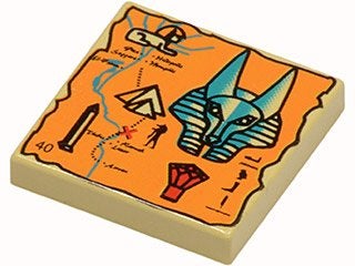 Lego Tile 2 x 2 with Map Orange and Hieroglyphs, 40 Pattern, Gebruikt, Overige thema's, Lego, Overige typen