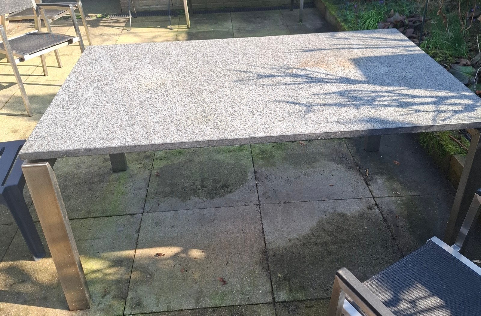 Tuintafel met hardstenen blad en RVS onderstel 160x100cm, Ophalen