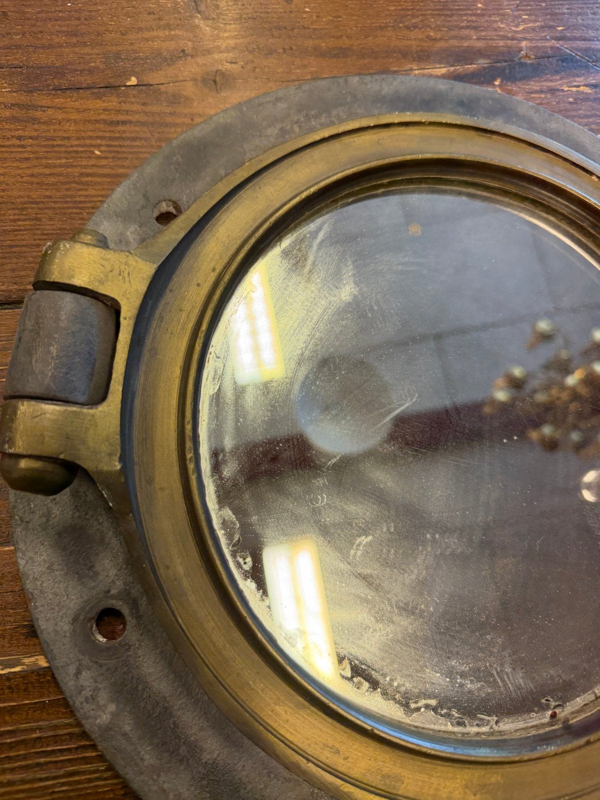 Messing/metaal patrijspoort met spiegel - Ø 33 cm, Ophalen of Verzenden