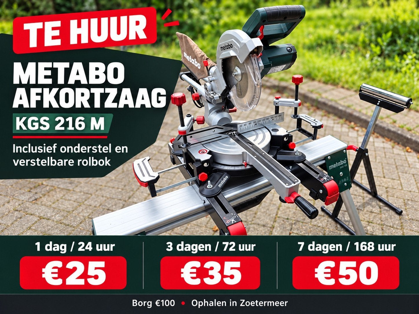 Metabo afkortzaag met onderstel en verstelbare rolbok