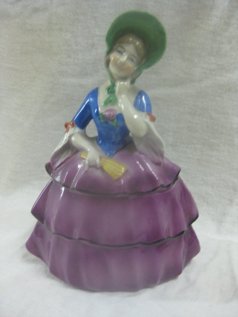 Vintage porseleinen doos met meisje op het deksel, Ophalen of Verzenden