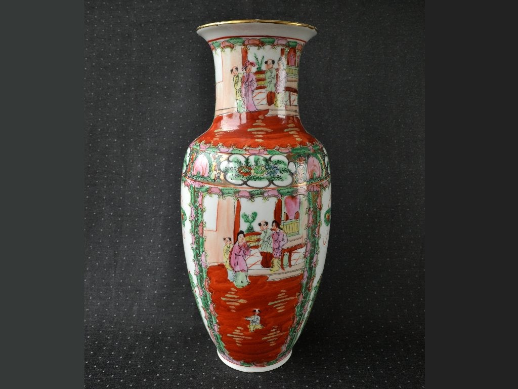 Grote Chinees porseleinen Vaas, 41cm - Kantonees decor China, Ophalen of Verzenden