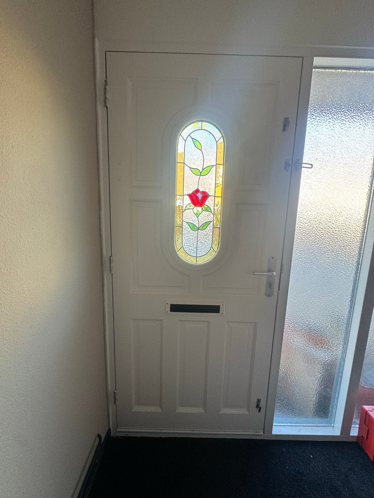 Witte Voordeur met Glas in Lood - 211x92,5 cm, Doe-het-zelf en Verbouw, Ophalen, Gebruikt, 80 tot 100 cm, Buitendeur