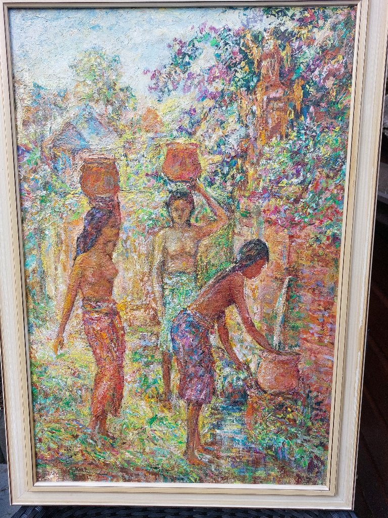 Schilderij tafereel op Bali, Minder dan 50 cm, Ophalen of Verzenden, Zo goed als nieuw, Schilderij