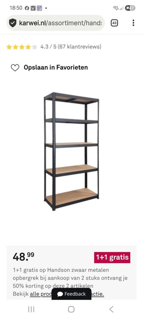 Stellingkast met 5 planken. H 180 cm., Ophalen, Zo goed als nieuw