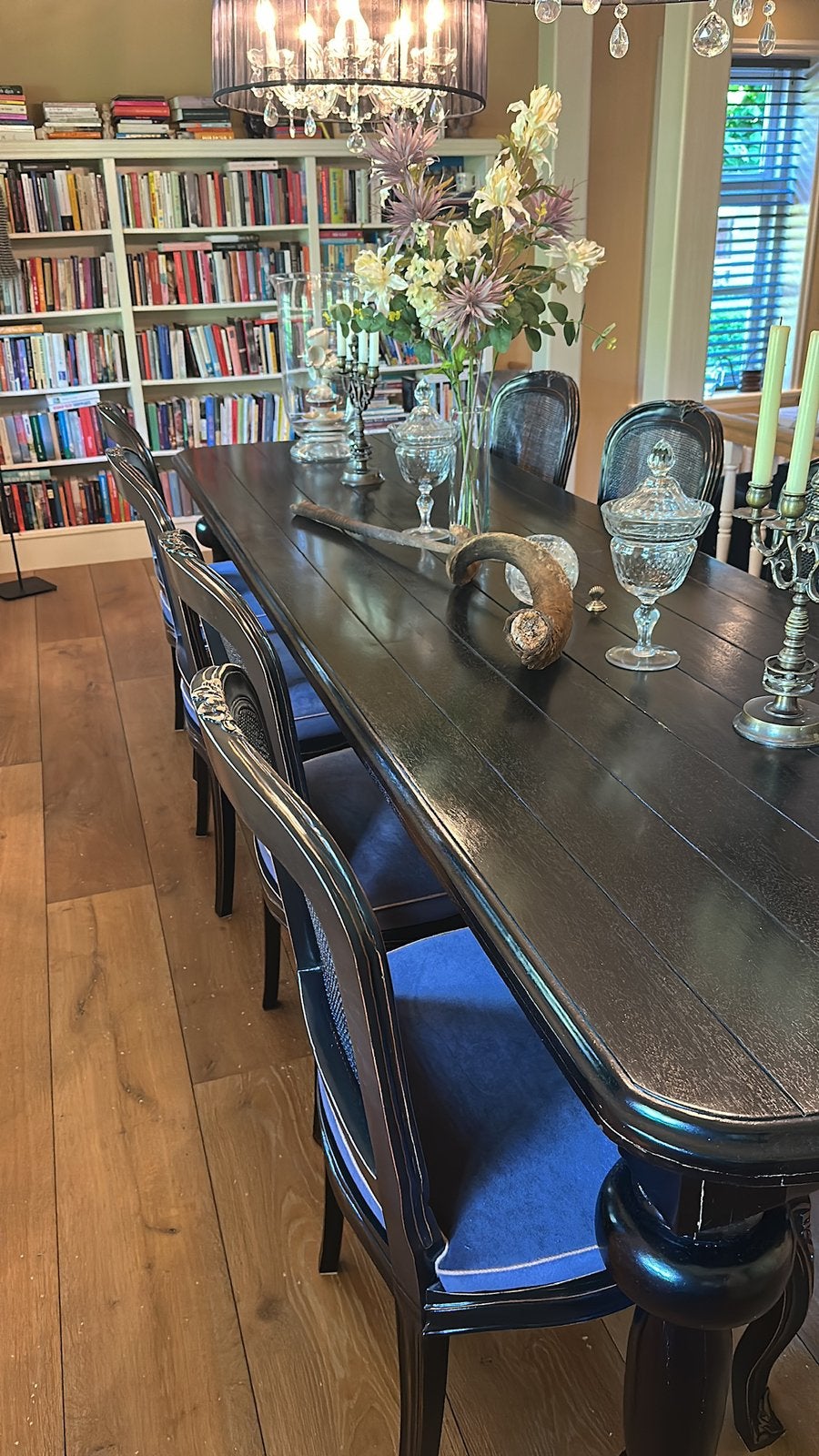 EETTAFEL MET -8- STOELEN zwart, Ophalen, Zo goed als nieuw, 4 tot 6 stoelen