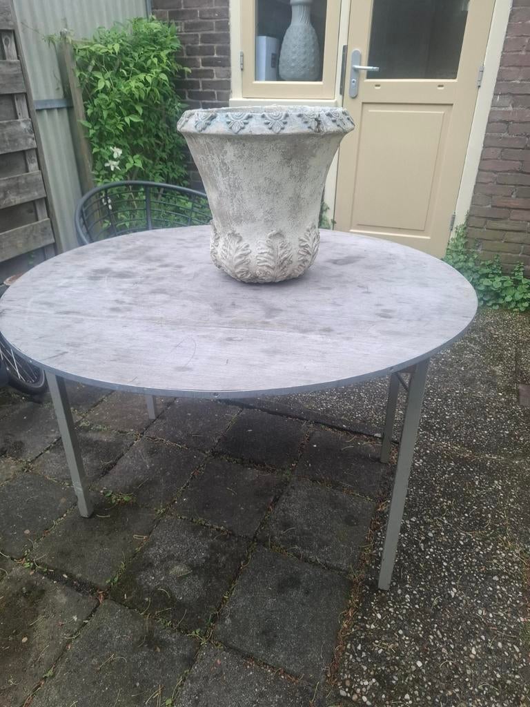 Ronde houten vintage inklapbare eettafel, tafel, tuintafel, Huis en Inrichting, Tafels | Eettafels, Ophalen, Gebruikt, Rond, 100 tot 150 cm