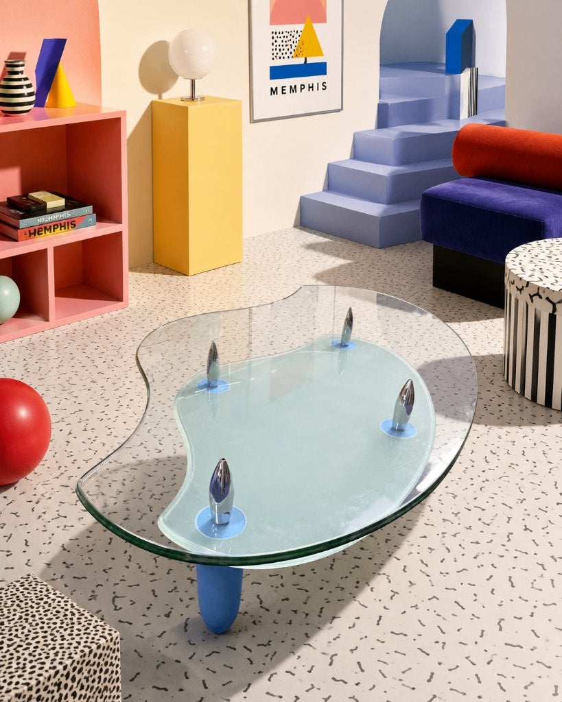 Zanotta Muranoglas salontafel Memphis Design, Ophalen, Gebruikt, Memphis Design Vintage Speels Eye- Catcher, 100 tot 150 cm
