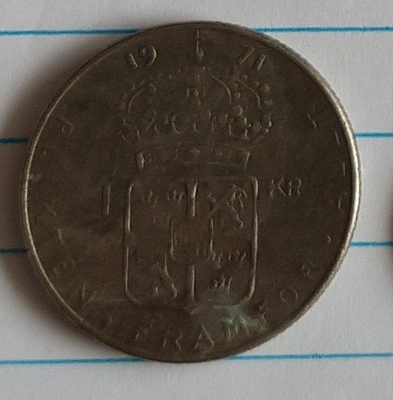 Zweden 1 kr. 1971 Sveriges munt, volgnr 51.0, Postzegels en Munten, Ophalen of Verzenden, Overige landen, Losse munt