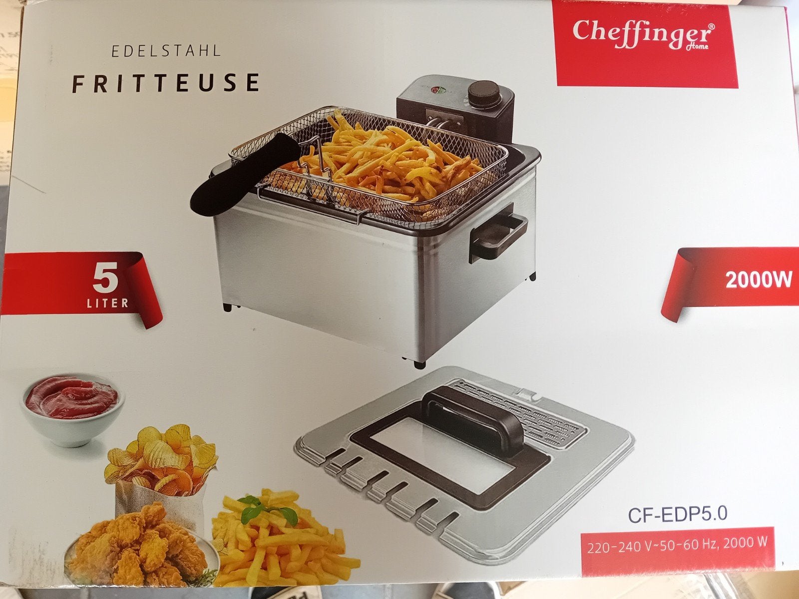 Cheffinger Edelstaal Friteuse 5L - Nieuw in doos, 4 liter of meer, Uitneembare binnenpan, Info@cheffinger.com, Onbekend