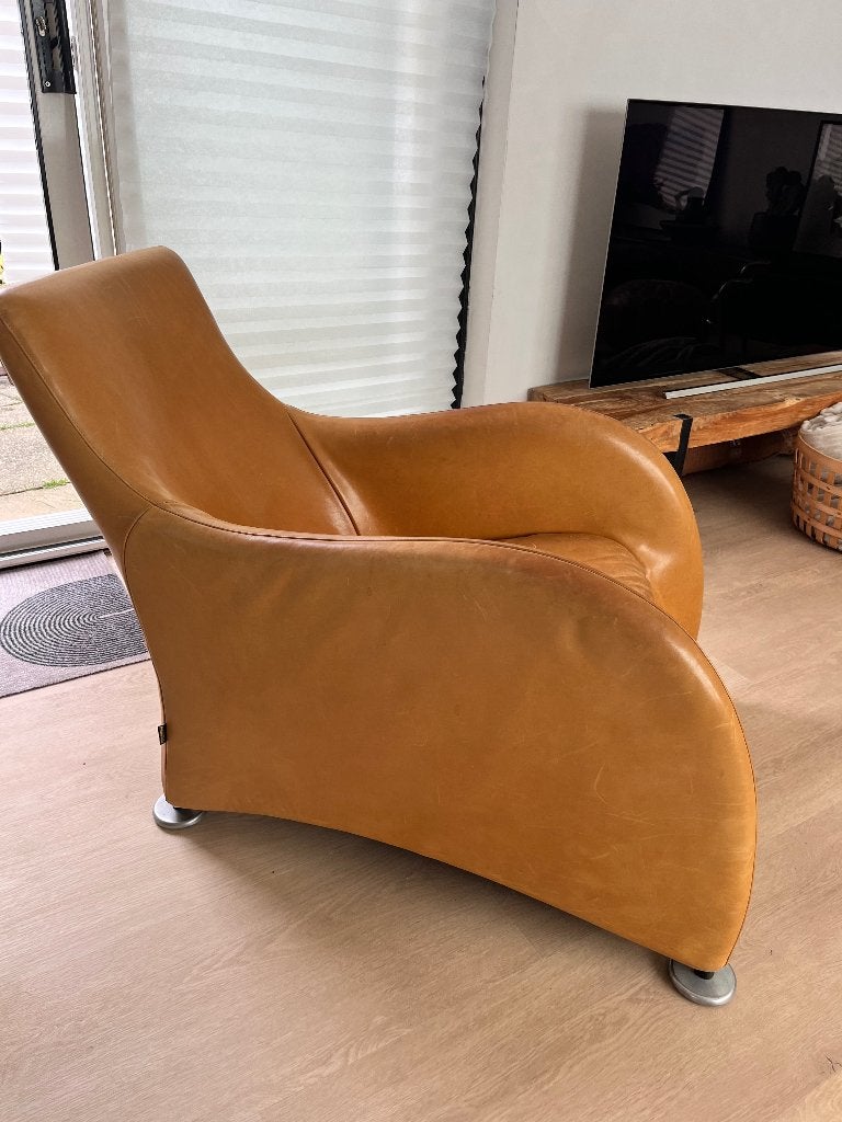 Montis Loge Fauteuil Buffaloleder Cognac, Ophalen, Gebruikt, 50 tot 75 cm, Leer