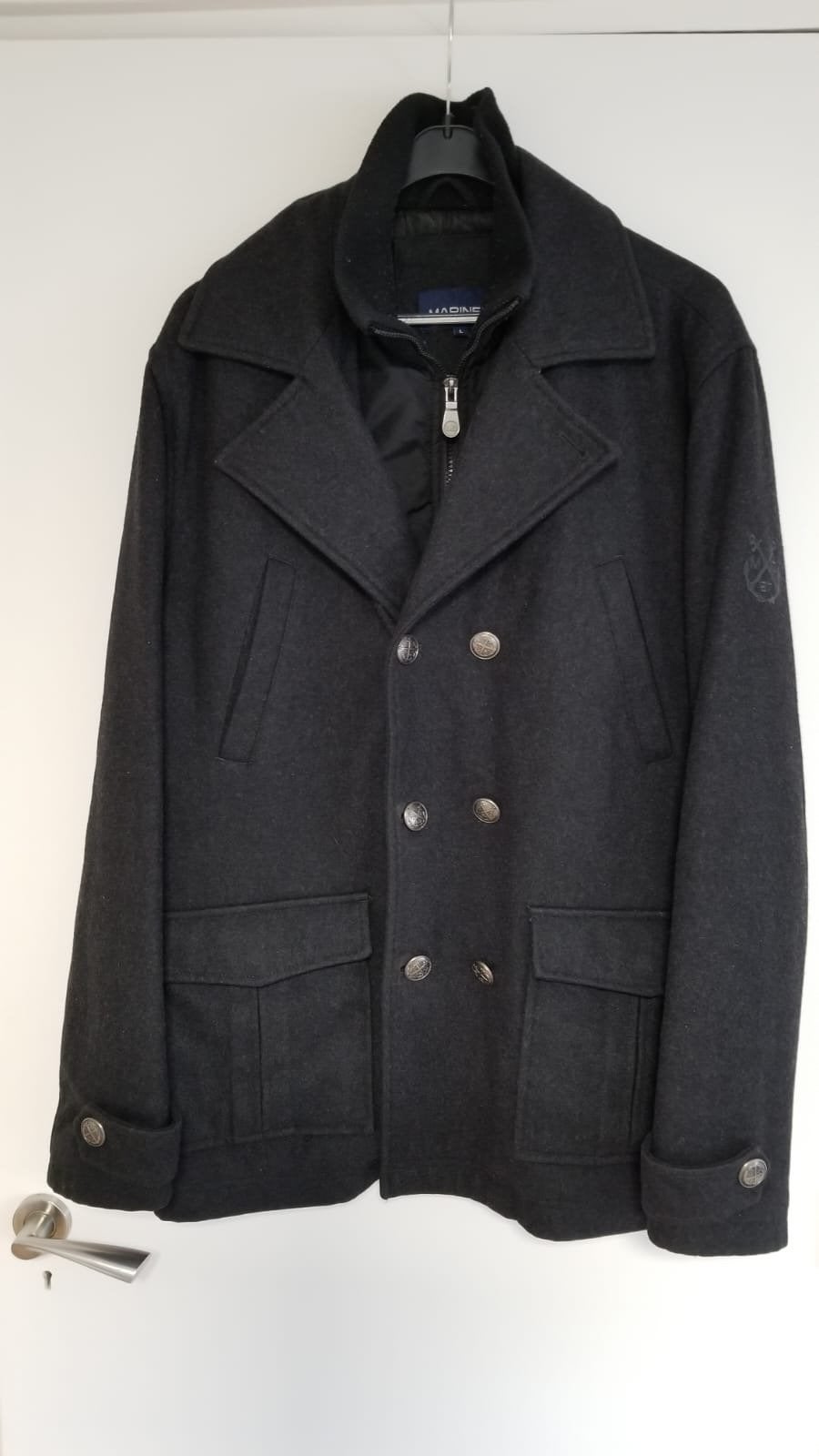Marine Dept. Peacoat - Donkergrijze Wollen Jas Maat L, Ophalen of Verzenden, Zo goed als nieuw, Maat 52/54 (L), Grijs