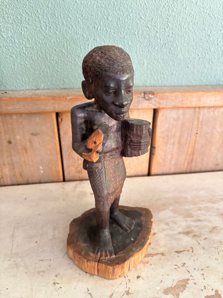 Handgesneden Afrikaans houten beeld muzikant, Ophalen of Verzenden