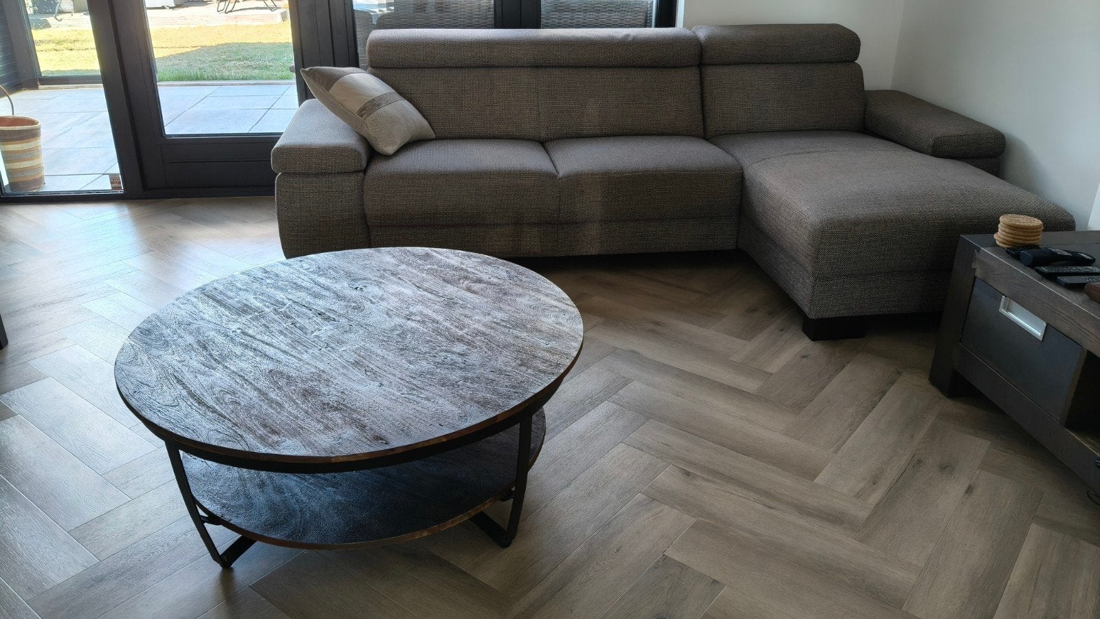 Moderne loungebank met opbergruimte,verstelbare hoofdsteunen, Ophalen of Verzenden, Zo goed als nieuw, Stof, Modern