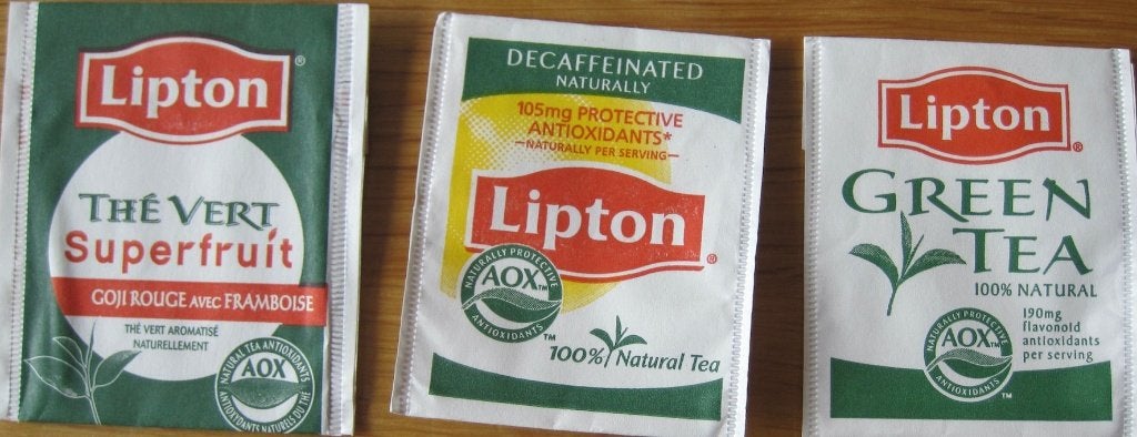 Drie oude theezakjes van Lipton groene thee, Verzenden, Theezakje(s)