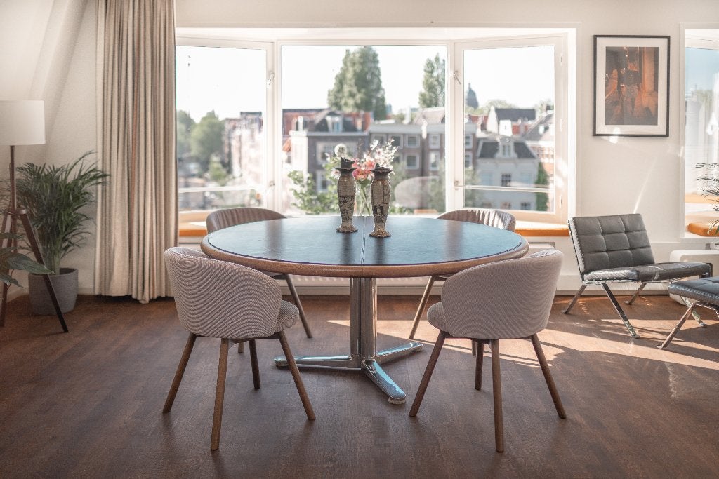 Vintage designer ronde leren tafel Knoll Warren Platner, Gebruikt, Rond, Ophalen of Verzenden, Vijf personen of meer