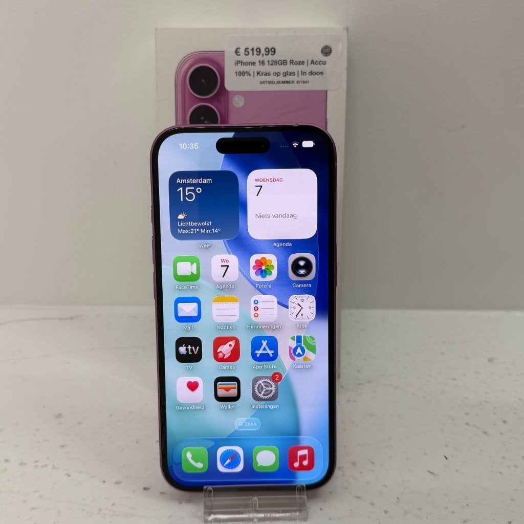 iPhone 16 128GB Roze | Accu 100% | Kras op glas | In doos, Toulonselaan 72, IPhone 16, Ophalen of Verzenden, 128 GB
