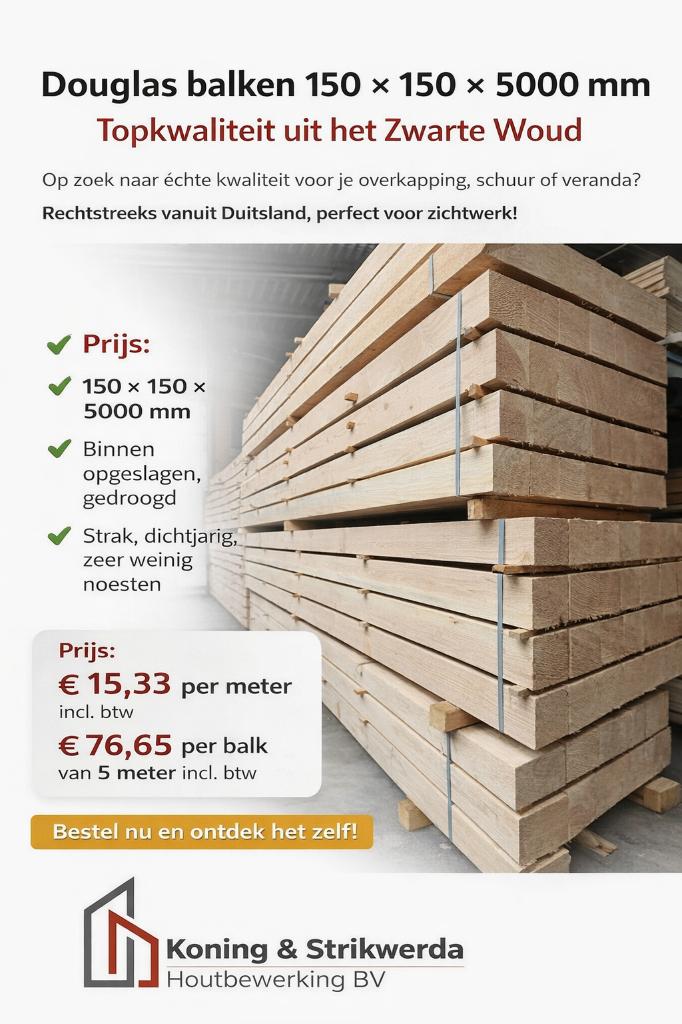 Douglas balken 150x150 5m Scherp geprijsd Overkapping hout, Ophalen, Nieuw, 250 cm of meer, Balken