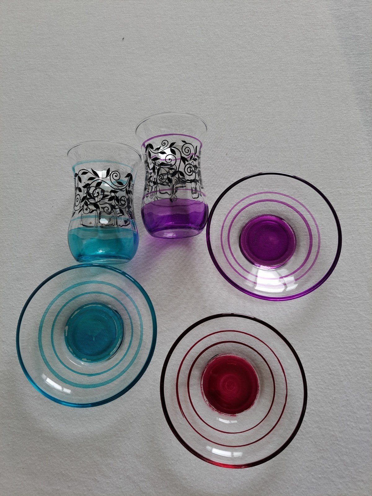 Set van 2 Turkse theeglazen met schotels, Glas of Glazen, Ophalen of Verzenden, Overige stijlen, Glas