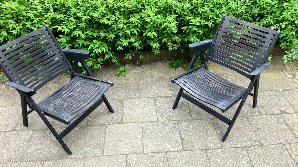 3 zwarte Niko Kralj design stoelen, Tuin en Terras, Tuinsets en Loungesets, Ophalen, Gebruikt, 3 zitplaatsen, Loungeset
