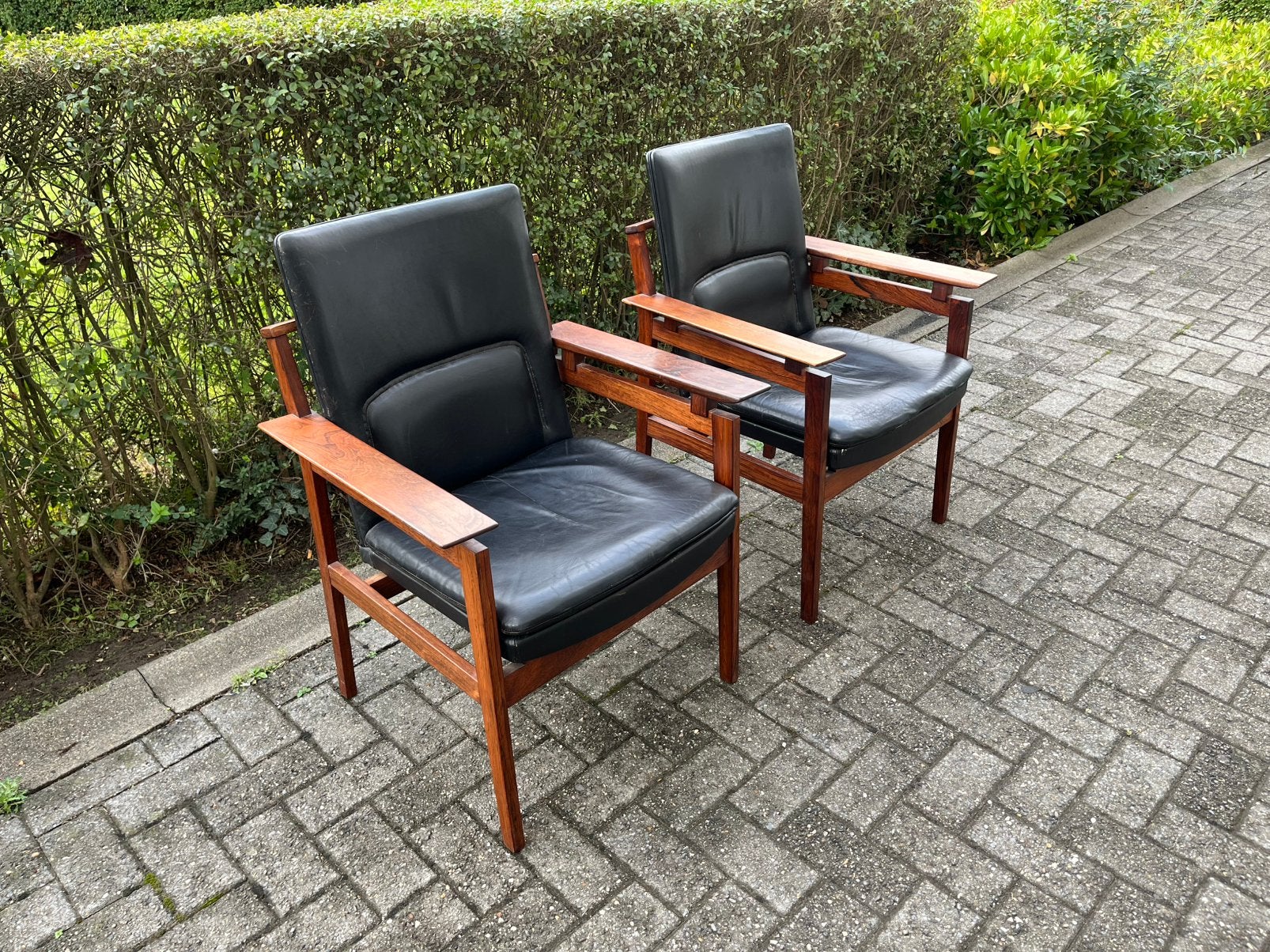 Vintage Deense fauteuils 1960, Ophalen, Gebruikt, 50 tot 75 cm, Hout
