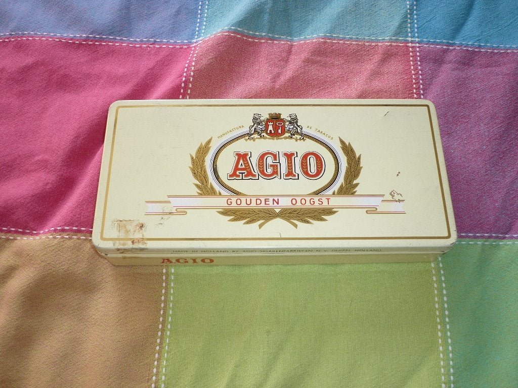 Agio Gouden Oogst jaren '50 doos voor 25 sigaren, Verzamelen, Rookartikelen, Aanstekers en Luciferdoosjes, Gebruikt, Tabaksdoos of Verpakking