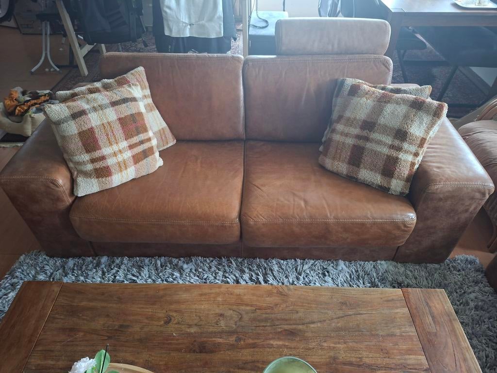 Leren bankstel te koop, Ophalen of Verzenden, Gebruikt, Leer