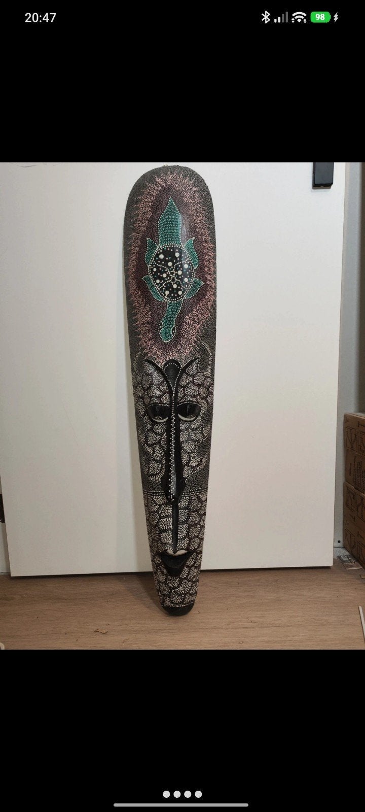 Decoratief houten masker met schildpadmotief, Hout, Masker, Geschilderd, Ophalen of Verzenden