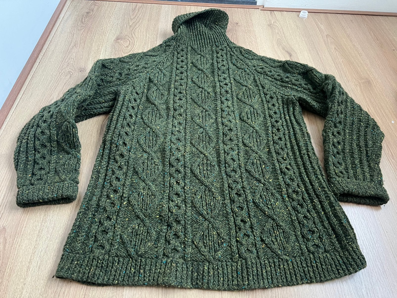 Groene dikke wol wollen handgebreide kabeltrui xl xxl, Ophalen of Verzenden, X, Groen, Maat 56/58 (XL)