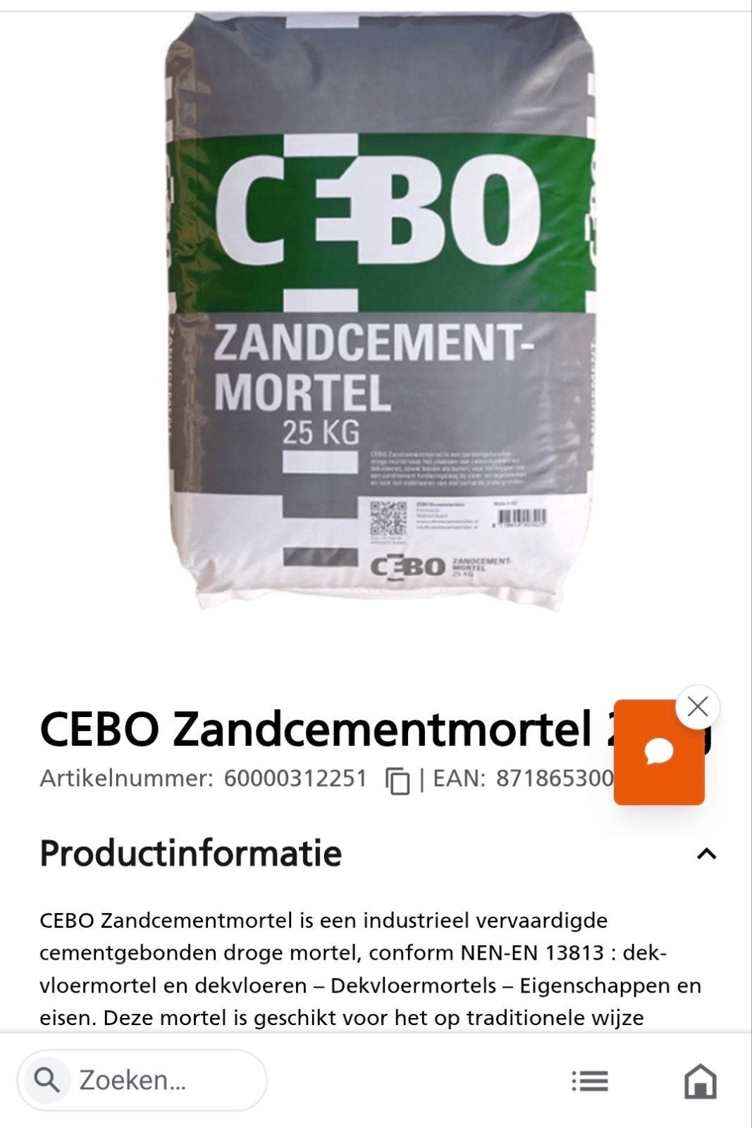zand cement  zakken mortel, Ophalen, Nieuw, Wit