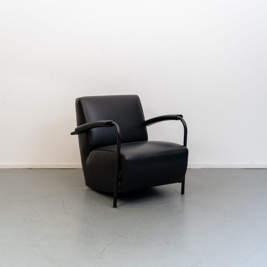 Leolux Scylla Laag Fauteuil Zwart Leer - Zwart, Huis en Inrichting, Leolux, Zo goed als nieuw, Niet ingevuld, Niet ingevuld