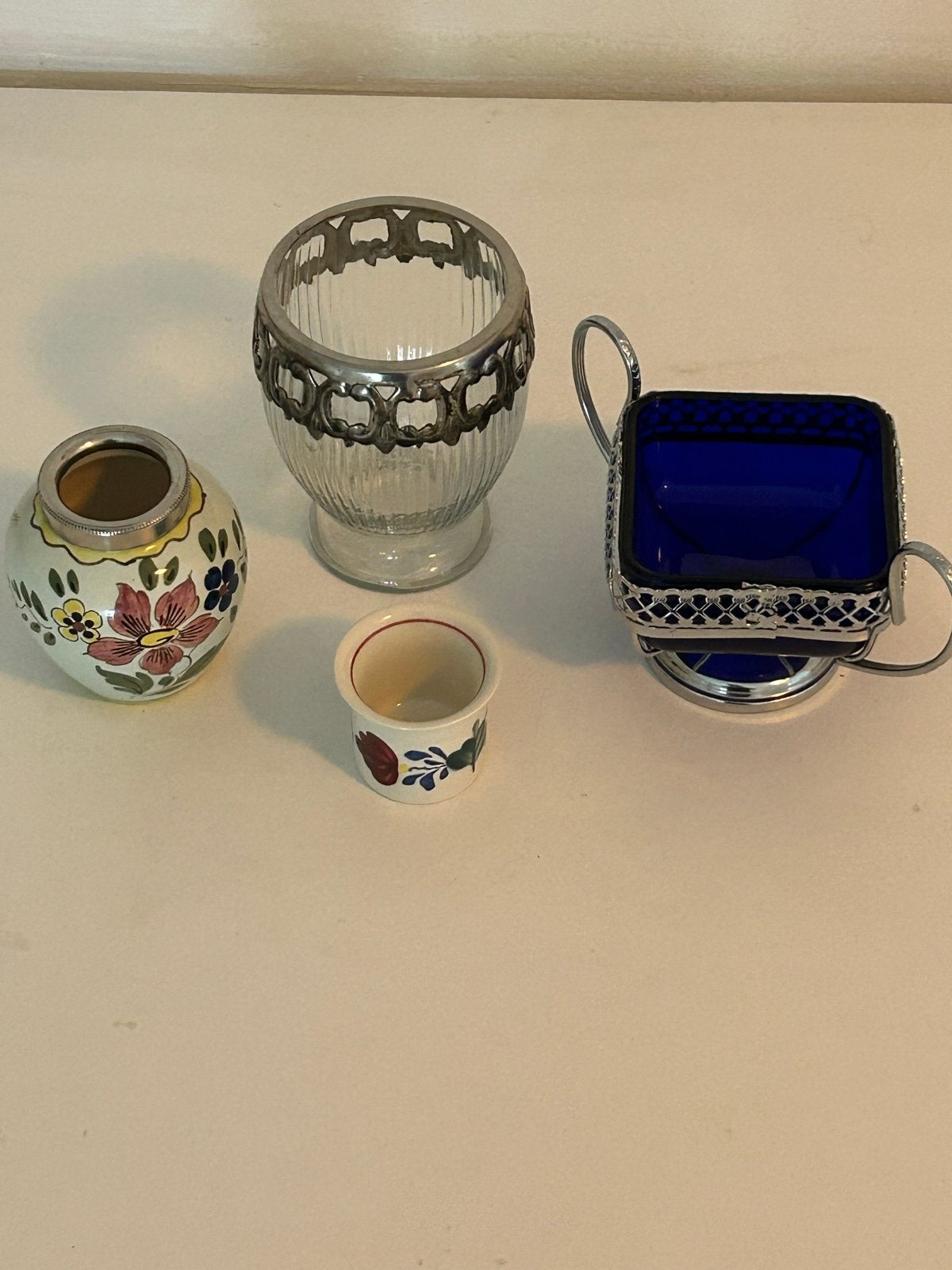 Diverse antieke houders: Anjer Holland, Boch, glas en blauw, Ophalen of Verzenden