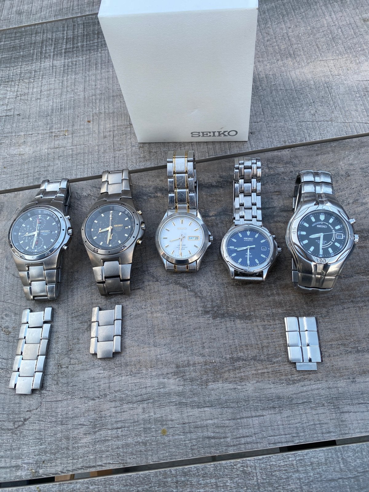 5 Seiko horloges onder andere 2x Kinetic 1x Titanium, Staal, Polshorloge, Ophalen of Verzenden, Zo goed als nieuw
