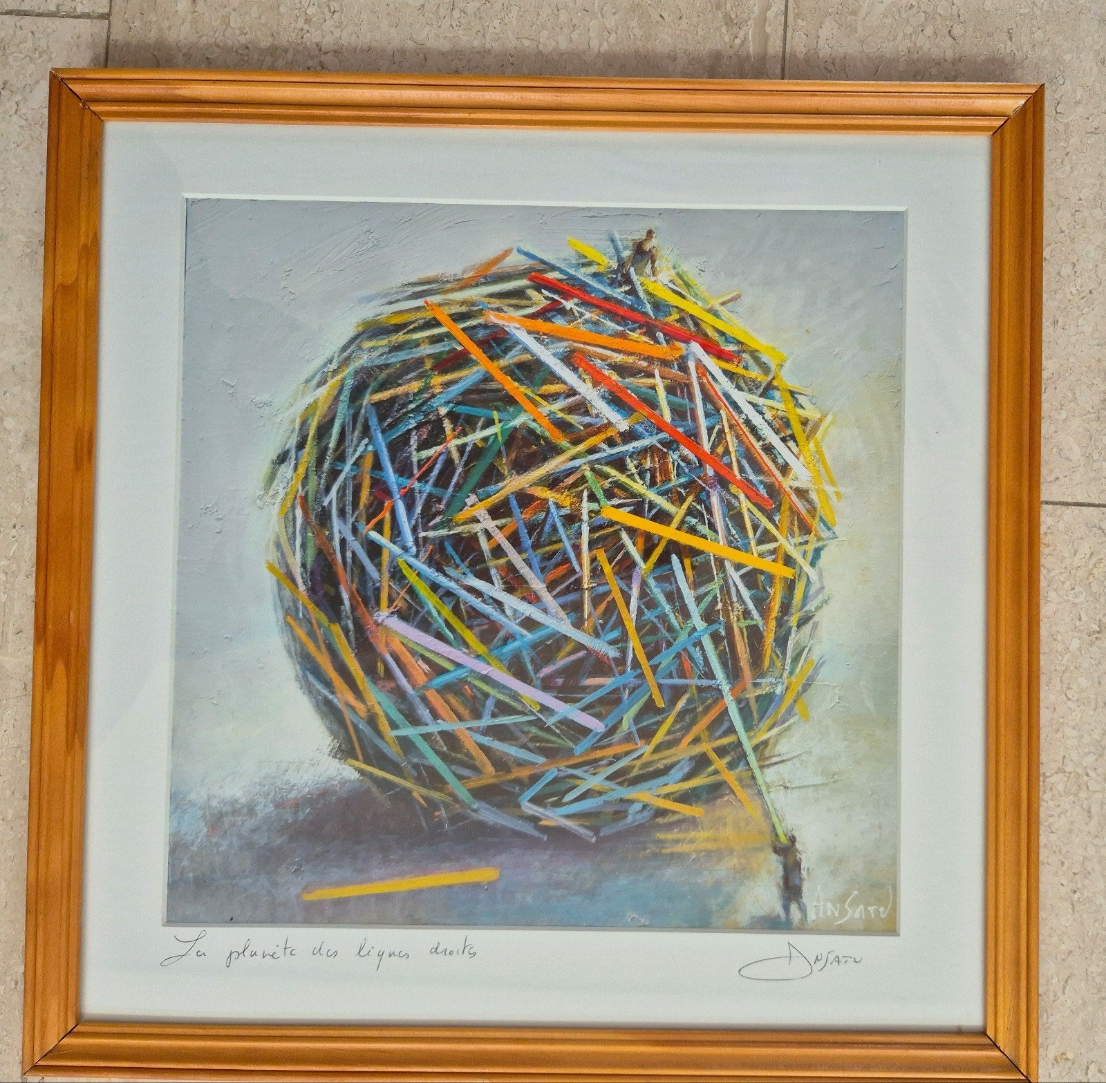 Ansatu - La planète des lignes droites - wereldbol, Antiek en Kunst, Ophalen, Abstract, Hout, Ingelijst