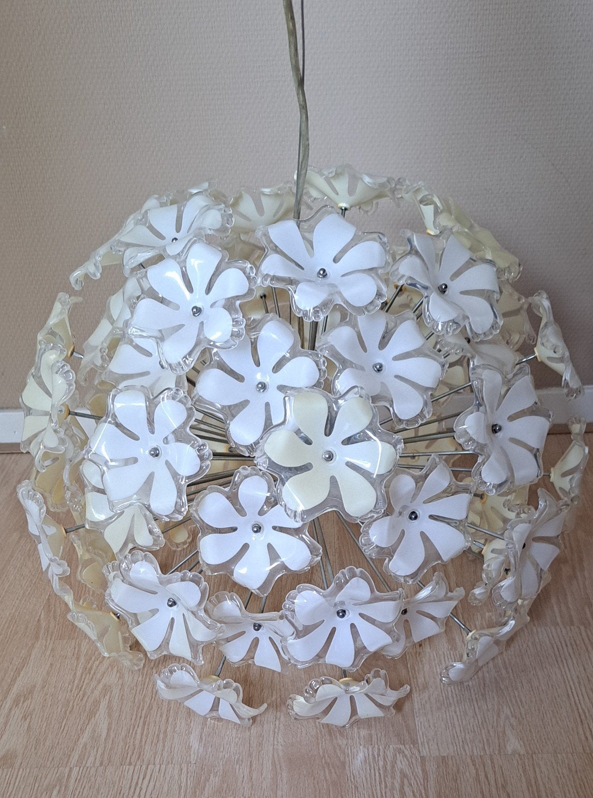 Vintage bloem hanglamp - Jaren '70 stijl, Ophalen, Gebruikt, Metaal, Vintage, Jaren '70, Retro, Bloem