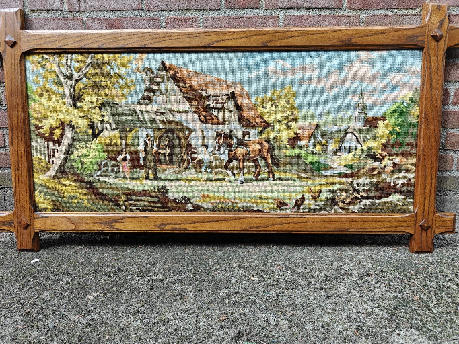 Mooi geborduurd schilderij in houten lijst, Ophalen, Landschap, Klassiek, Ingelijst