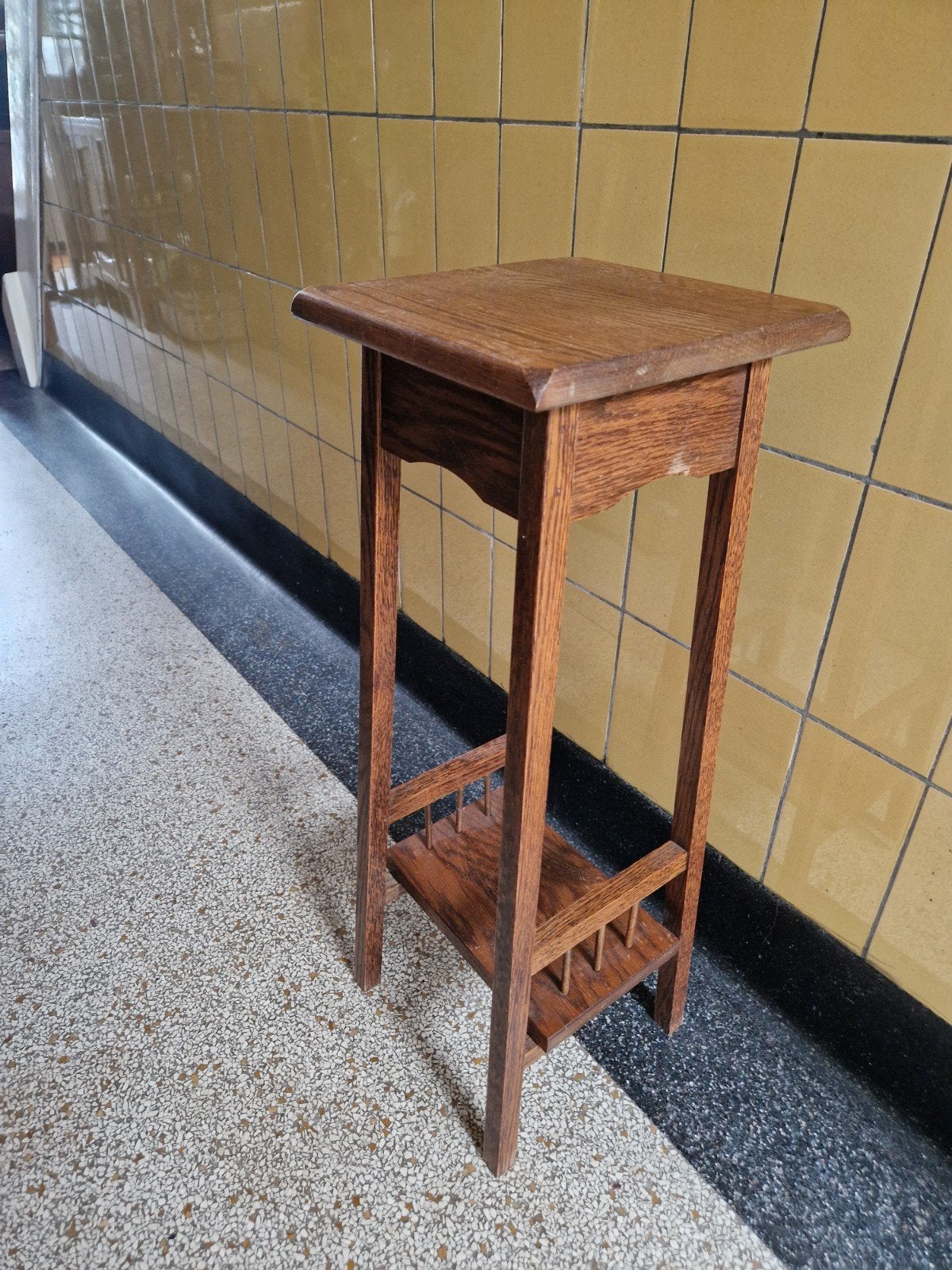 Brocante eiken plantentafel / piëdestal, 70cm hoog, Ophalen of Verzenden