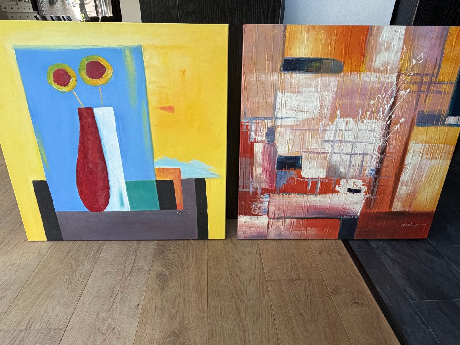 Twee Abstracte Schilderijen - Modern en Kleurrijk, Ophalen