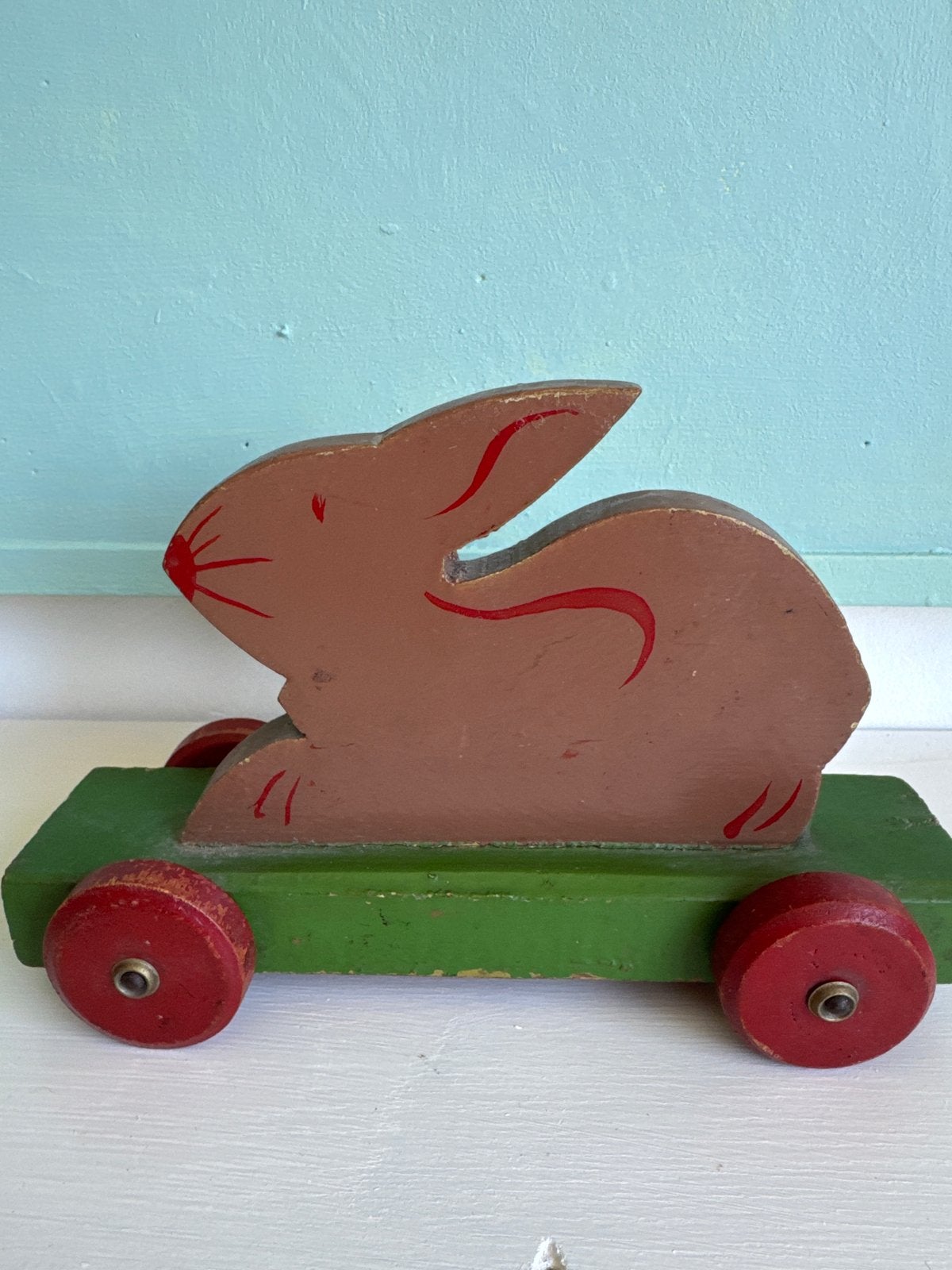 Vintage houten konijn op wielen - Speelgoed, Ophalen of Verzenden
