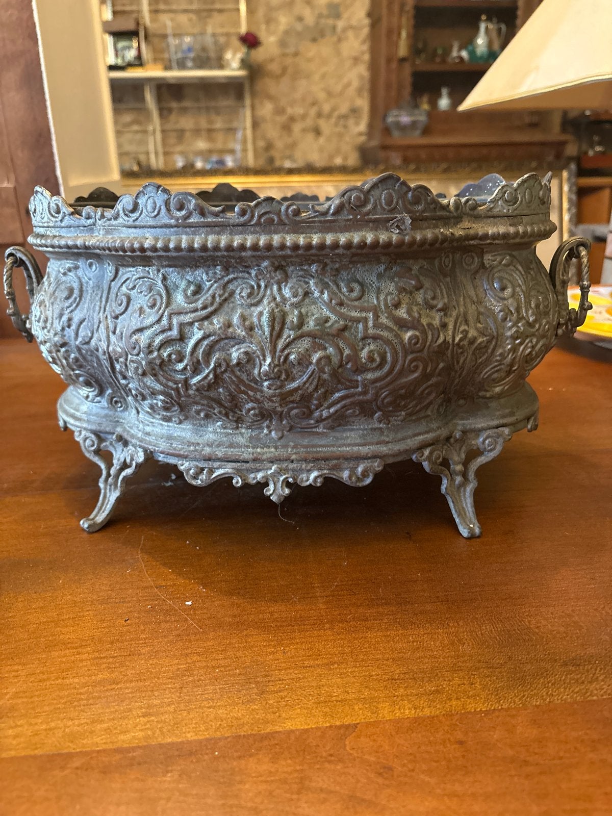 Antieke metalen plantenbak / jardinière met inzet, Ophalen
