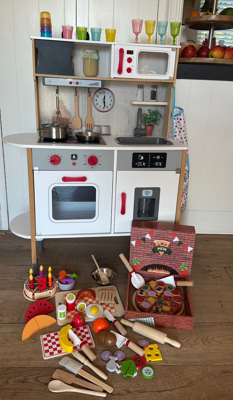 Houten Speelkeuken met licht, geluid & houten assecoires, Kinderen en Baby's, Speelgoed | Speelkeukens, Ophalen, Zo goed als nieuw
