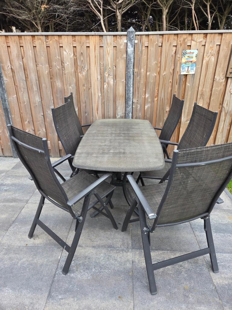 Tuinset met 6 lichtgewicht inklapbare stoelen, Tuin en Terras, Ophalen, Overige materialen, Gebruikt, 6 zitplaatsen