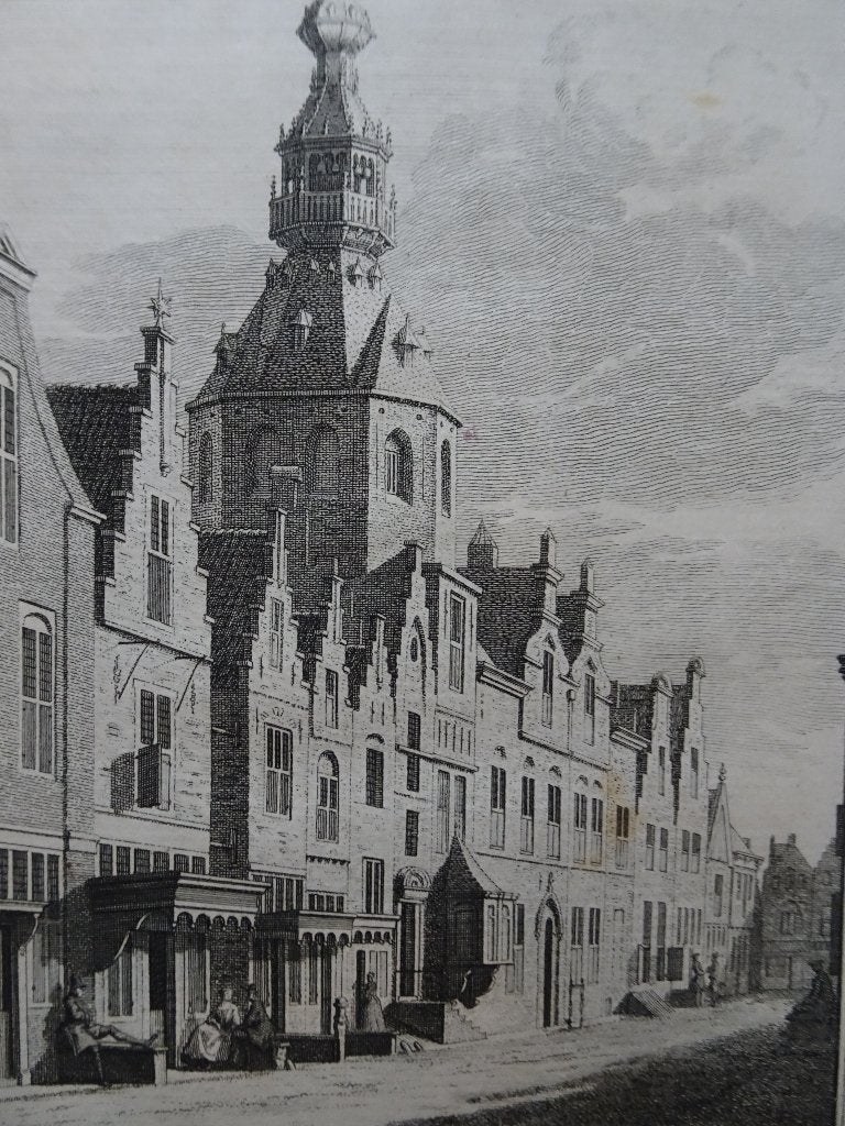 Gravure stadhuis Zierikzee, JC Philips Tirion 1747, Stadsgezicht, Ophalen of Verzenden, Gravure, Origineel