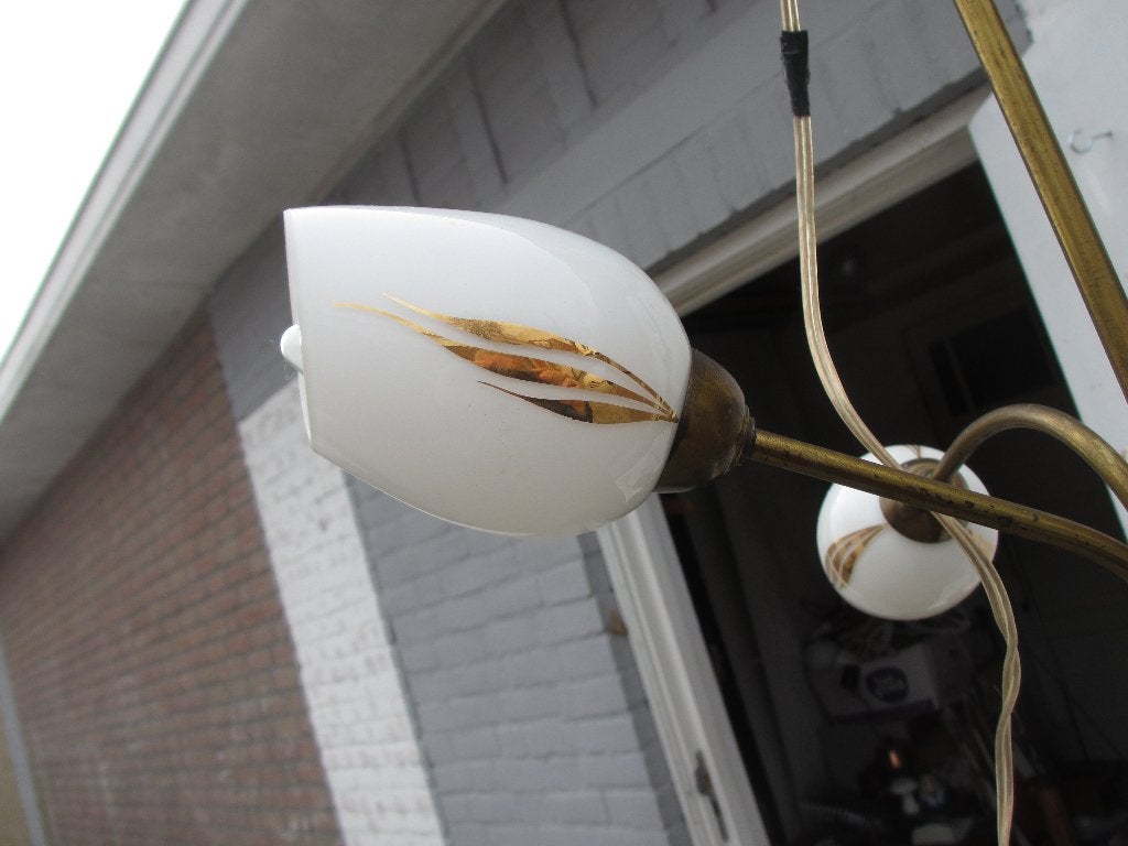 Vintage hanglamp / kroonluchter met kelkjes jaren 50, Ophalen, Gebruikt, Glas