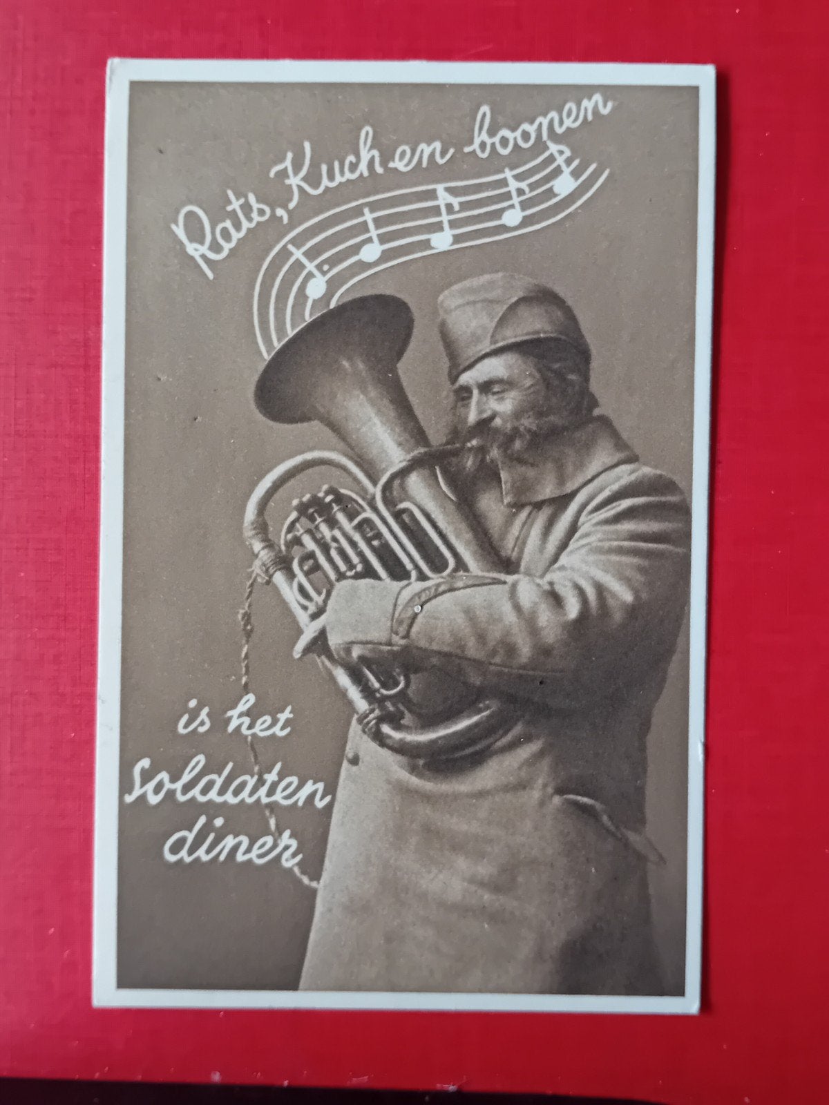 Oude ansichtkaart: Rats, Kuchen en boonen is het soldaten di, Ophalen of Verzenden, Landmacht, Nederland, Foto of Poster