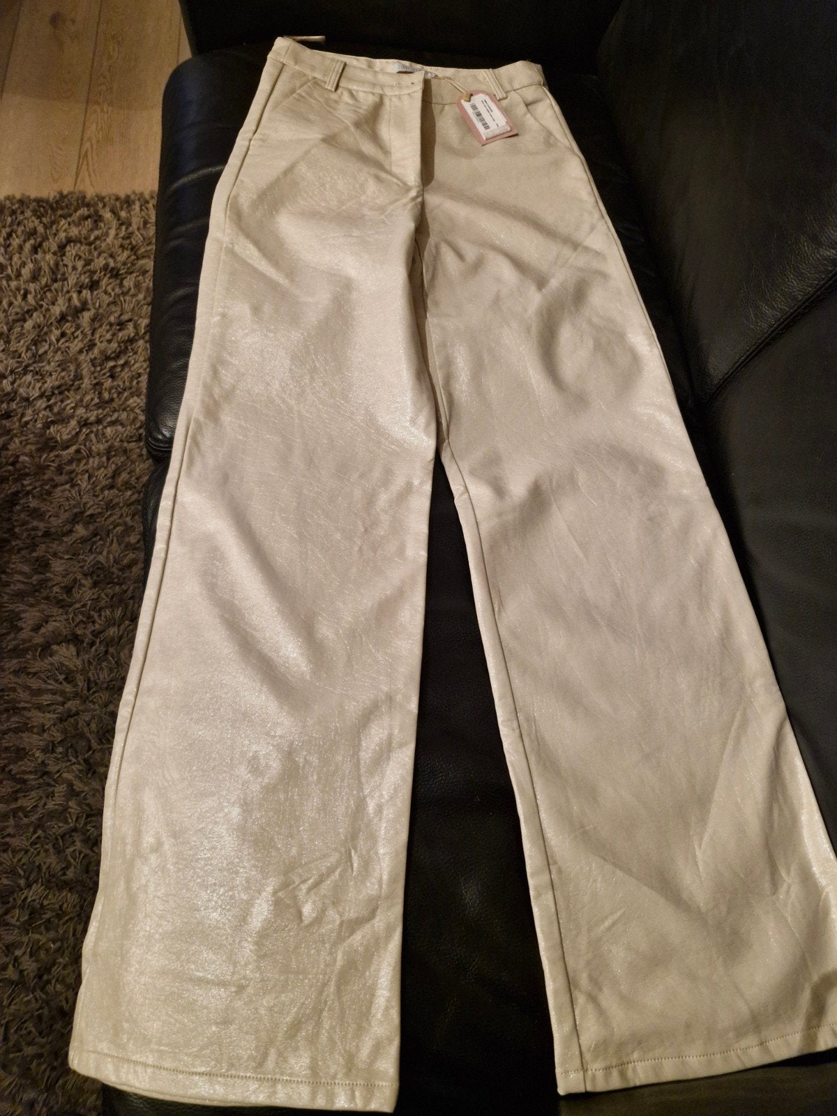 Nieuwe Milou Leren Straight Broek Beige - Maat M, Beige, Nieuw, Ophalen of Verzenden, Maat 36 (S)